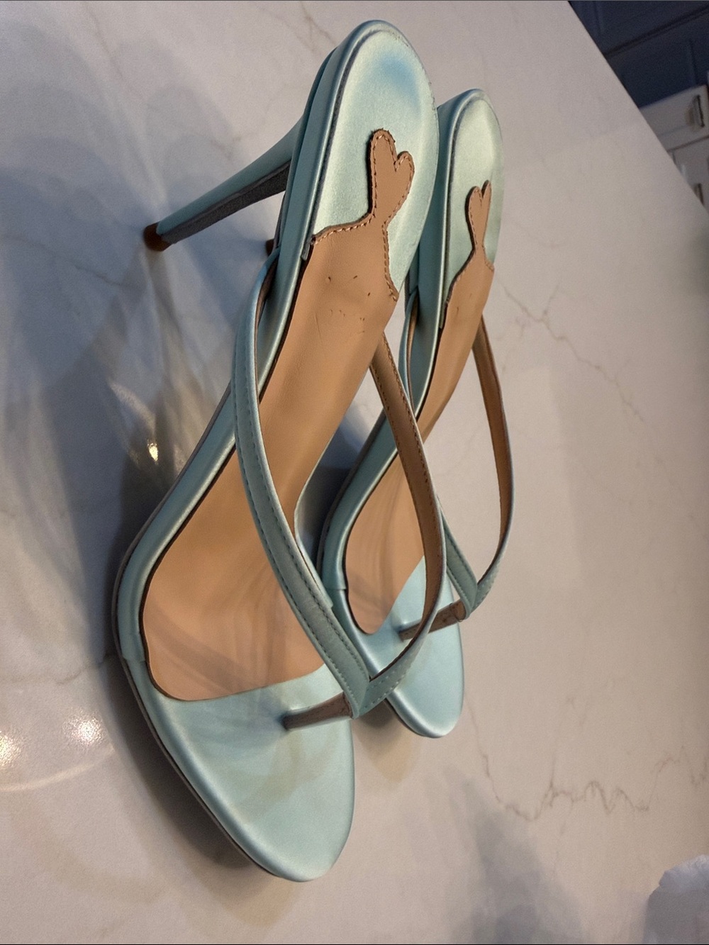 Kandee Light Blue Women's Square-Toe Thong Heels - Picture 3 of 3